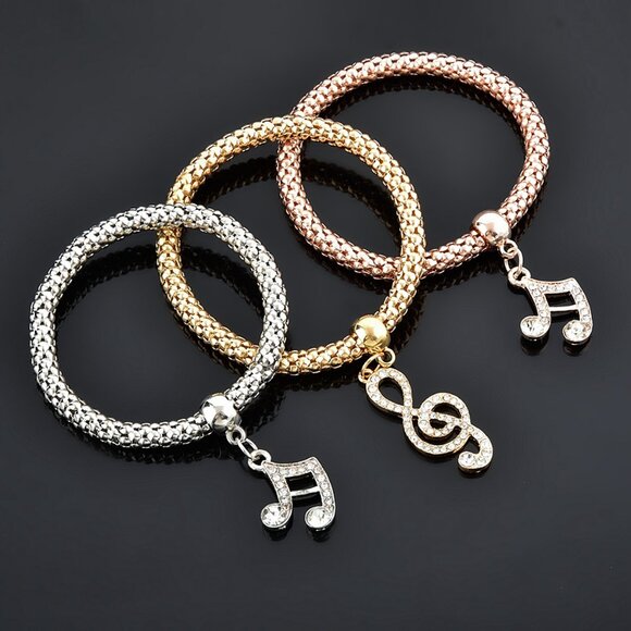 Tri-Tone Musical Charm Bracelet Set – Treble Clef & Notes - Picture 6 of 7
